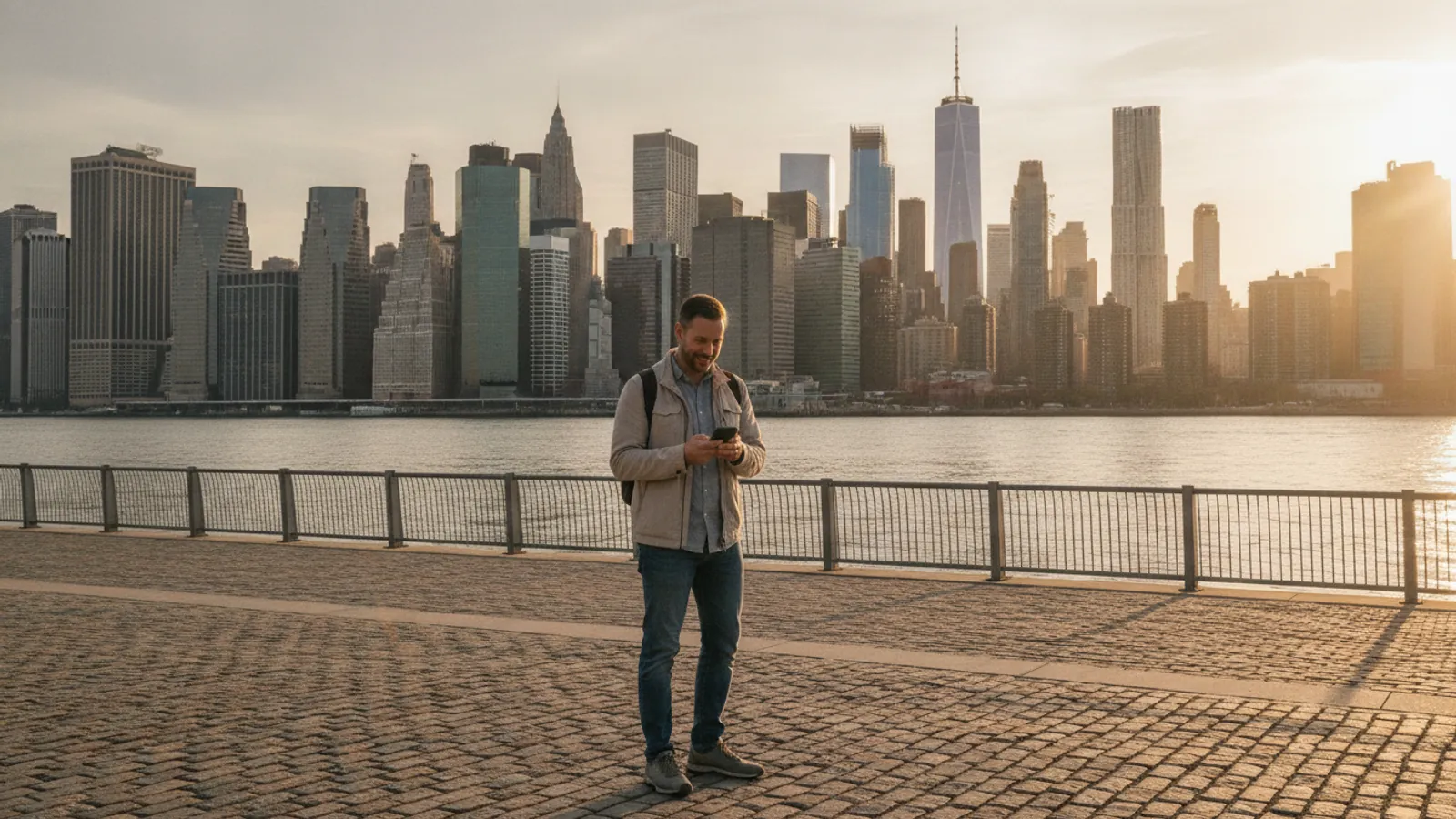 Traveller staying connected in the United States with a USA travel eSIM